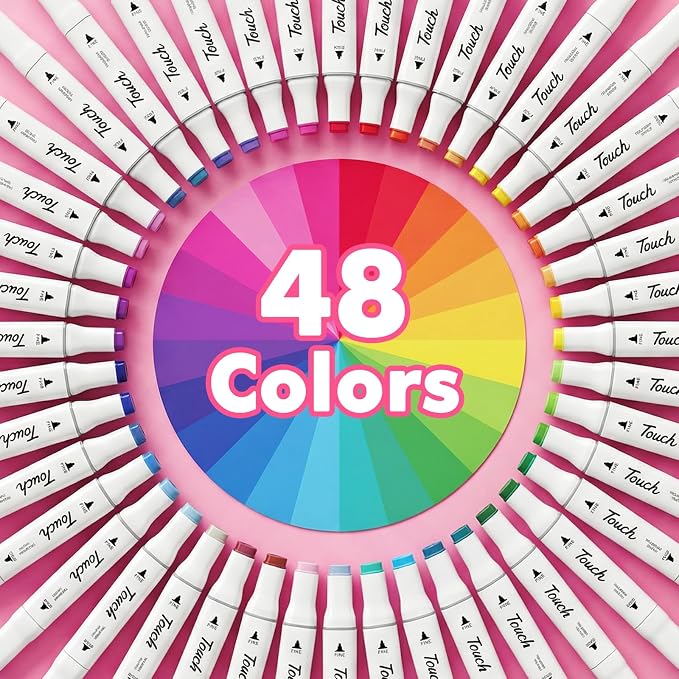 Alcohol Markers Set, 48 Colors Dual Brush Tip Art Coloring Markers for Adult Drawing, Permanent Alcohol Based Colored Sketch Pens Art Supplies Gifts for Illustration
