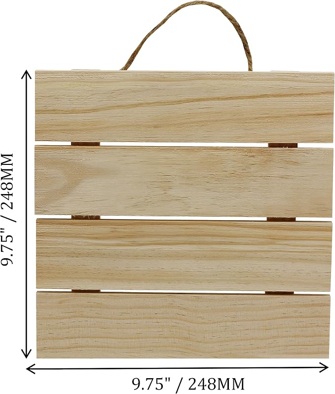 Creative Hobbies 10x10 Inch Unfinished Wood Hanging Plaque - DIY Pallet Sign, Notch Banner, Wooden Sign, Wood Slice, Decorative Plaque, Rustic Decor for Shop Home, Craft Projects (Pack of 2)