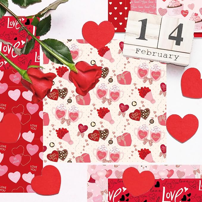 Valentine's Day Scrapbook Paper Pad Pink Red Love Heart Patterned Paper 12×12，24 Sheets Scrapbook CardStock Papers Pad for Holiday Cardmaking DIY Origami Decorative Craft Papers.