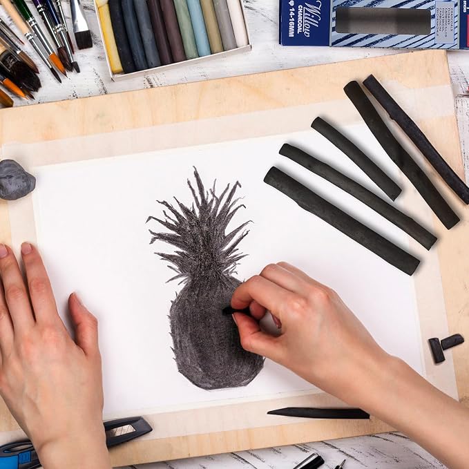 Willow Charcoal Sticks, Jumbo Willow Charcoal Pencils for Artists, Beginners, Students, Natural Charcoal Stick for Sketching, Drawing, and Shading (9-12MM | 6 Sticks)