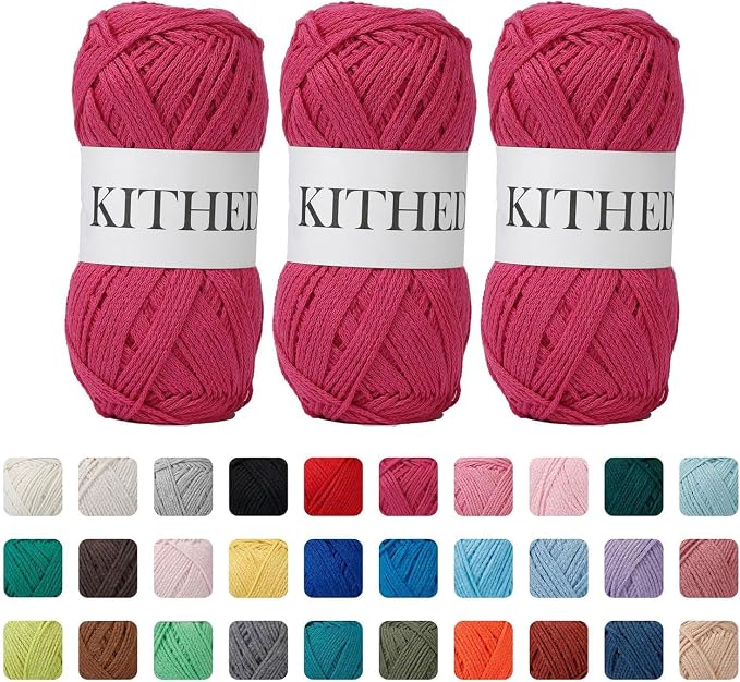 Cotton Yarn，10.5oz，526yard，3 Pack ，Soft Yarn for Crocheting and Knitting (06 Rose Red)