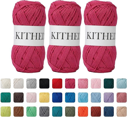 Cotton Yarn，10.5oz，526yard，3 Pack ，Soft Yarn for Crocheting and Knitting (06 Rose Red)