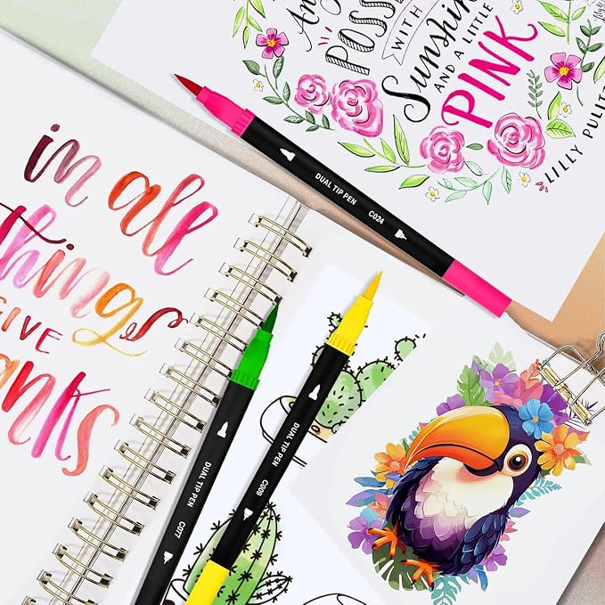 Art Supplier Dual Brush Markers Pens, 110 Artist Coloring Marker Set | Fineliner & Brush Tip Pen with Premium Case, Double Tip Pens for Adults Coloring Books & Journal, Drawing, Doodling