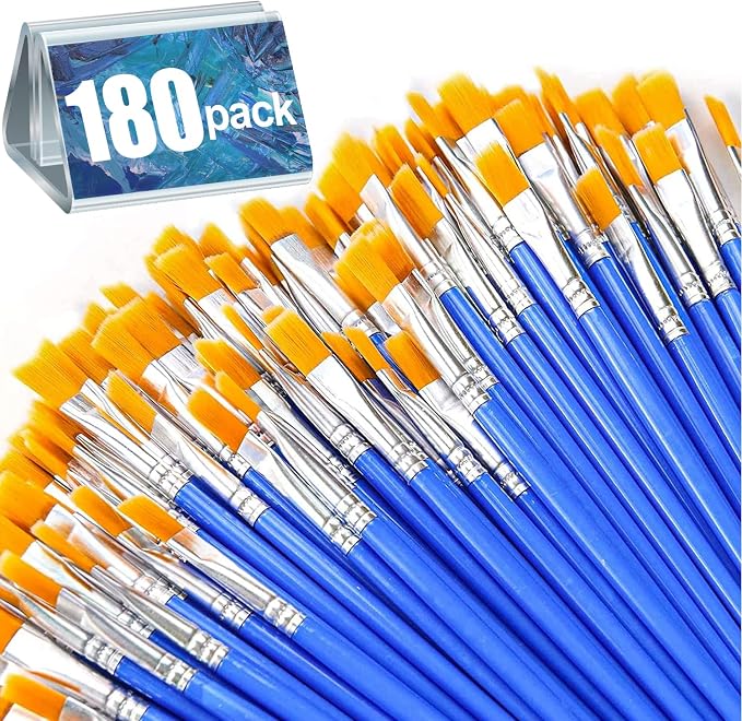 AROIC 180pcs Flat Paint Brushes Set, Small Brushes Bulk Nylon Hair | Kids Acrylic Oil Watercolor Artist, Professional Painting for Classroom Students