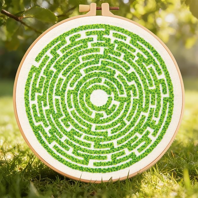 Maze Embroidery Kits for Beginners Adults Funny Hand Embroidery Art Kits, Cross Stitch Kits for Beginners DIY Craft Kits for Adults Women, Entire Set of Embroidery Supplies【Full-length Video Tutorial】
