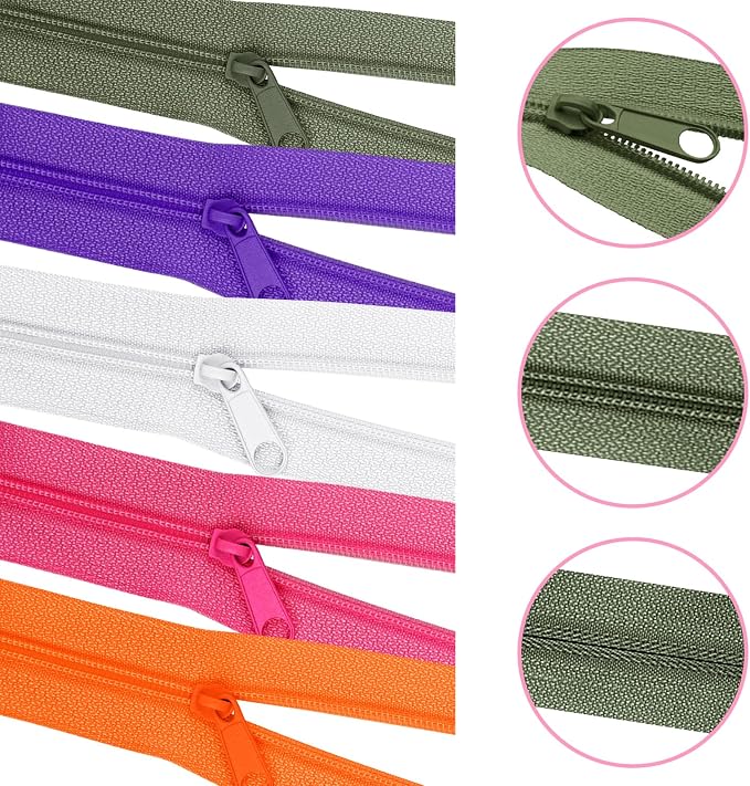 DOITEM 31 Yards 10 Pieces Sewing Zippers #3 Nylon Coil Zippers Assorted Zipper for Sewing with 40 Zipper Sliders for DIY Tailor Sewing Crafts Supplies, 10 Colors