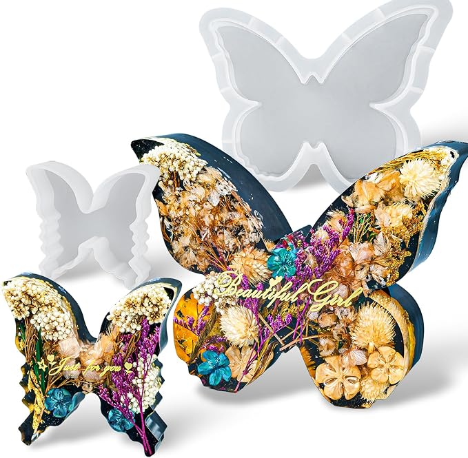 8'' Large Butterfly Resin Mold, 2 Sizes Deep Silicone Molds for Epoxy Resin | Silicone Butterfly Molds, Flexible Clear Resin Molds for Flower Preservation, Bookends, Insect Specimen, Christmas Home Decor