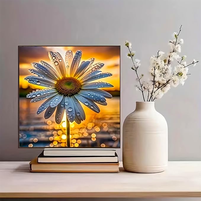 5D Diamond Painting Kit, DIY Diamond Painting Kits for Beginners, Diamond Art for Adults, Flower Diamond Painting,Daisy Sunset Design, Full Drill, 14x14 Inches
