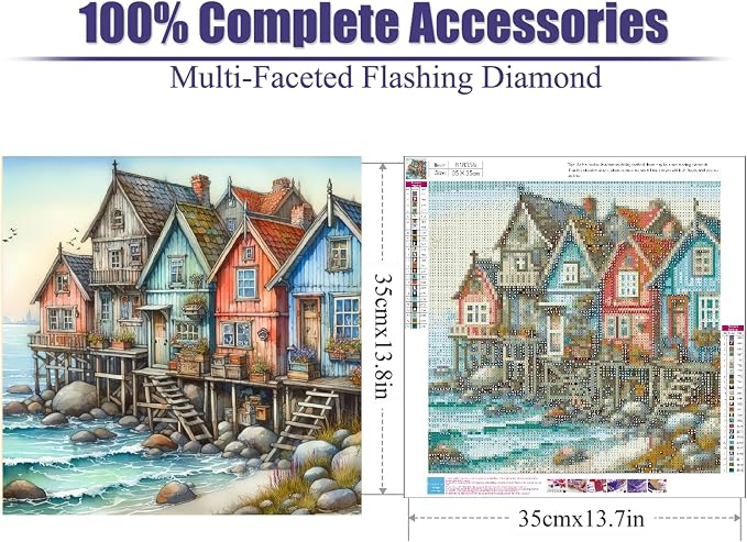 Seaside House Diamond Art Kits for Adults,Diamond Painting Kits 14X14In