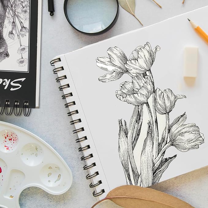 CONDA 5.5 x 8.5 Sketchbook Book - Top Spiral Bound Pad, 2 Packs of 100-Sheets (68lb/100gsm) Acid Free Artistic Paper for Drawing, Painting, Writing - Ideal for Beginners Artists