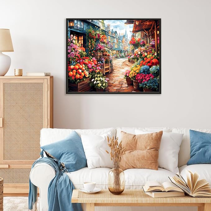 Paint by Numbers Kit for Adults, Flowers Street Number Painting Canvas Kit | DIY Acrylic Painting Set for Beginners, Stress Relief Relaxing Craft, Home Wall Decor, Holiday Gift for Adults, 16x20 Inch