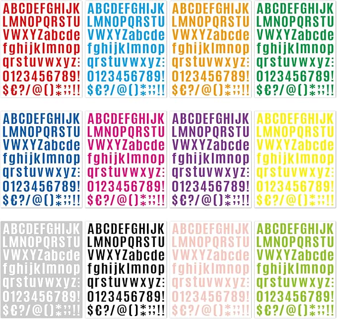 12 Sheets Alphabet Stickers, 1092 Pcs Self-Adhesive Vinyl Alphabet & Number Decals, Mailbox Number Labels for DIY Crafts Art Making, Signs, Notebooks, Classroom Decor, Doors