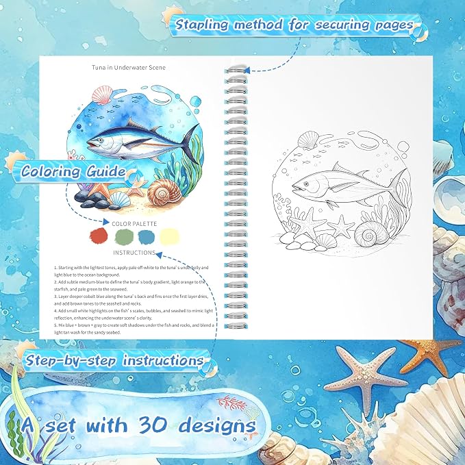 Water Coloring Book for Beginners 30 Different Patterns & 48 Colors