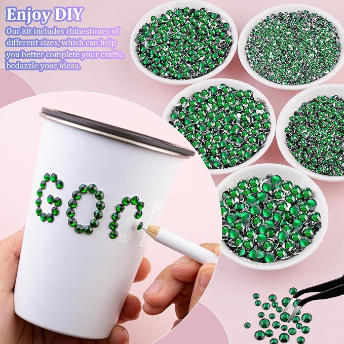 30000Pcs Resin Rhinestones for Bedazzling with Tweezers, Emerald Green Rhinestones for Crafting with 3Pcs 10ml B7000 Jewelry Glue for DIY Crafts Clothing Tumblers Shoes Fabric Nail Art