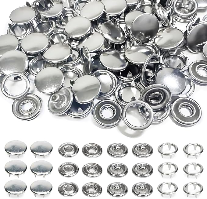 100 Sets Metal Snap Buttons, Sterling Silver Solid Sewing Snaps for Fabric, Prong Snap Button Kits for DIY Crafting Clothing Sewing (9.5mm / 400 PCS)