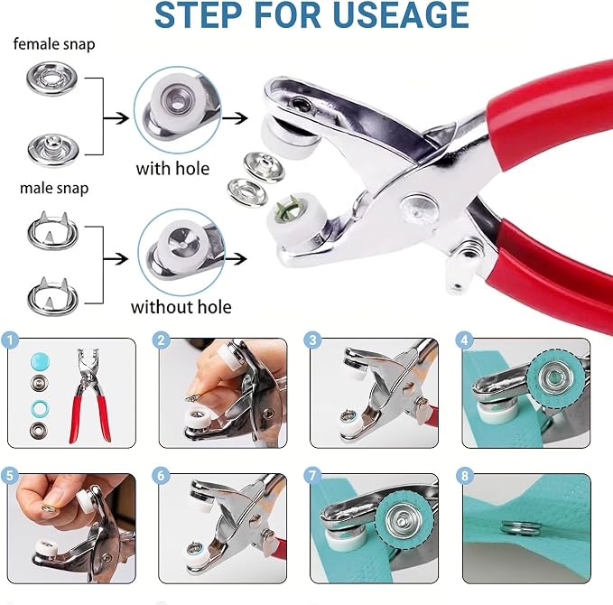 100 Sets Metal Snap Buttons Kit, 9.5mm Sewing Snaps in 10 Colors for Fabric, Clothing, Leather, Bags and DIY Crafting, Durable Prong Snap Fasteners (400 PCS)