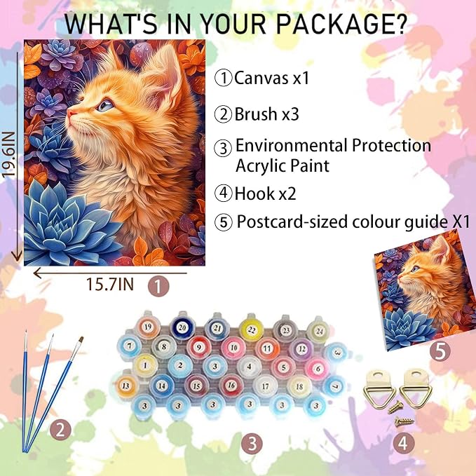 Arttoplus Cat Paint by Numbers Kit for Adults Beginner 16x20 inch | Animal Adult Paint by Number Kits on Canvas, DIY Acrylic Oil Painting by Numbers for Gift Home Wall Decor (Without Frame)