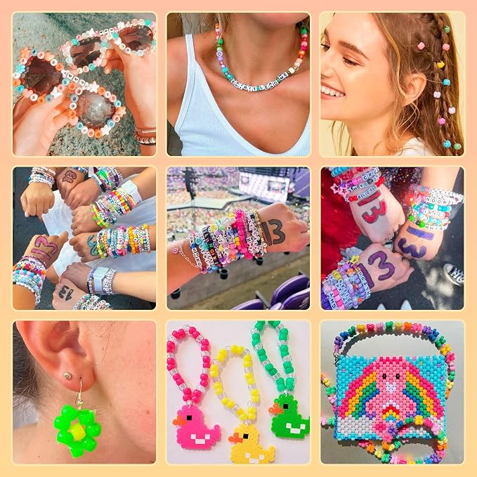 Dowsabel Friendship Bracelet Making Kit, Pony Kandi Beads & 11 Different Beads, 8 Colors Nylon Thread, DIY Jewelry & Craft Gifts