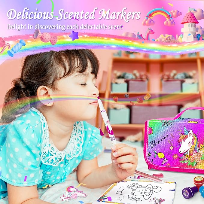 56 PCS Washable Scented Markers Set with Glitter Pencil Case, Kids Art Set