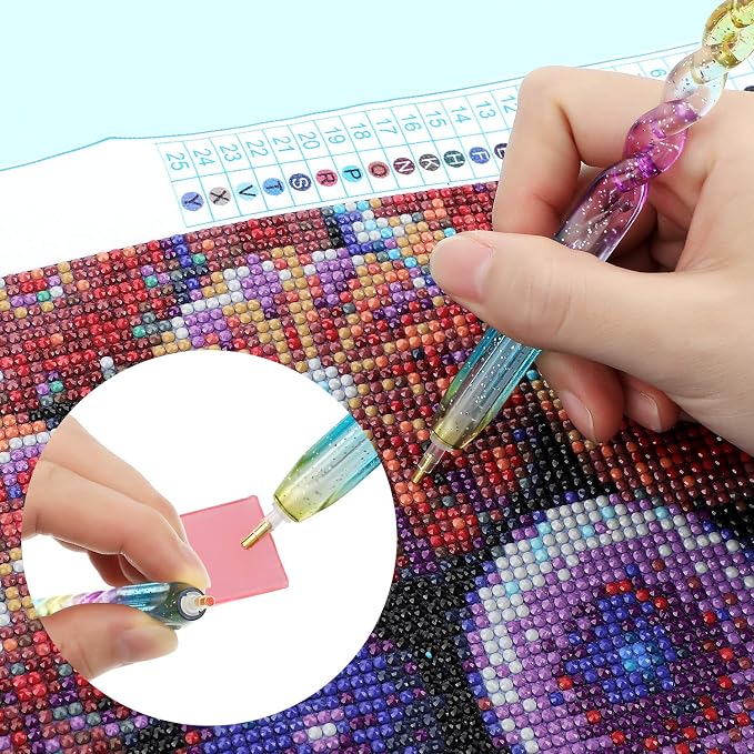 WILLBOND 50 Pieces Diamond Painting Wax Pads with 2 Pieces Diamond Painting Drill Pen for Valentines DIY Art Embroidery Crossing Stitch Tool Supplies
