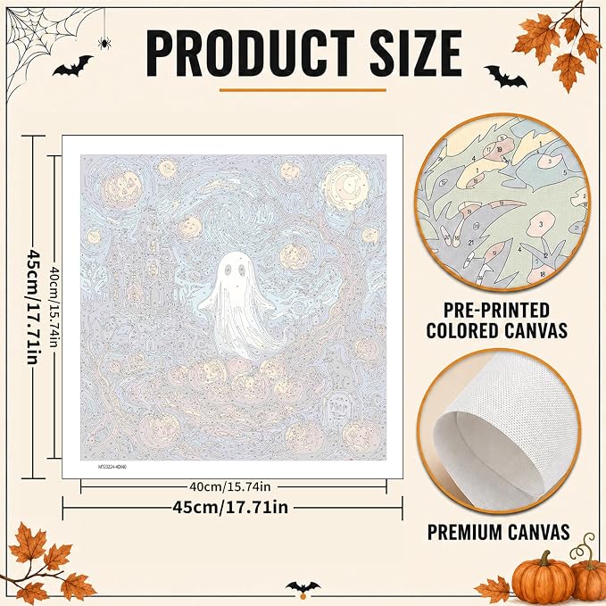 Mandun Halloween Ghost Paint by Numbers Kit for Adults, 16x16 inch | DIY Painting Kits Crafts for Adults, Relieve Stress, Frame Canvas, Wooden Easel, Gift Box, Home Wall Decor