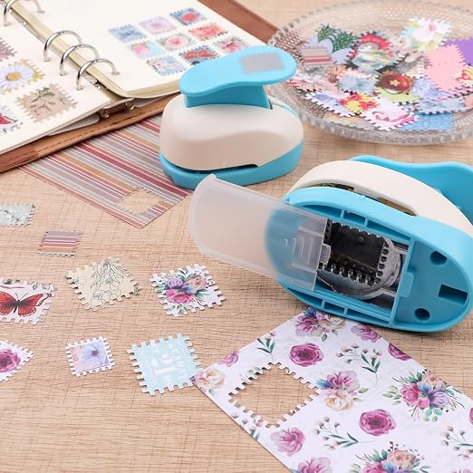BAOFALI 2 PCS Stamp Puncher 1.2"x1"and 0.8"x0.7" Stamp Punch Rectangular Postage Stamp Punch |Stamp Hole Puncher| Lever Action Paper Punches forfor Scrapbooking Journaling Card Making