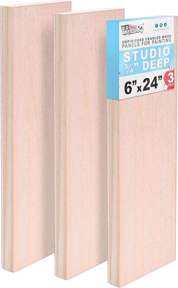 U.S. Art Supply 6" x 24" Unfinished Cradled Wood Panels for Painting
