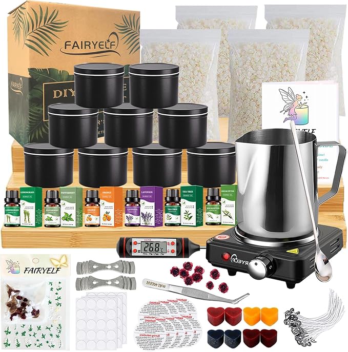 FAIRYELF Candle Making Kit for Adults, Soy Wax & Wax Melter, DIY Candle Kit | Natural Scented Wax & Complete Supplies. Beginner Friendly DIY Craft Kit for Home Decor & Gift & Handmade Candle Projects.