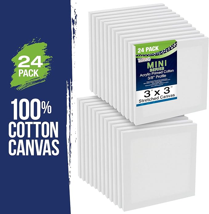 U.S. Art Supply 3"x3" Mini Square Canvases for Painting, Bulk Pack of 24
