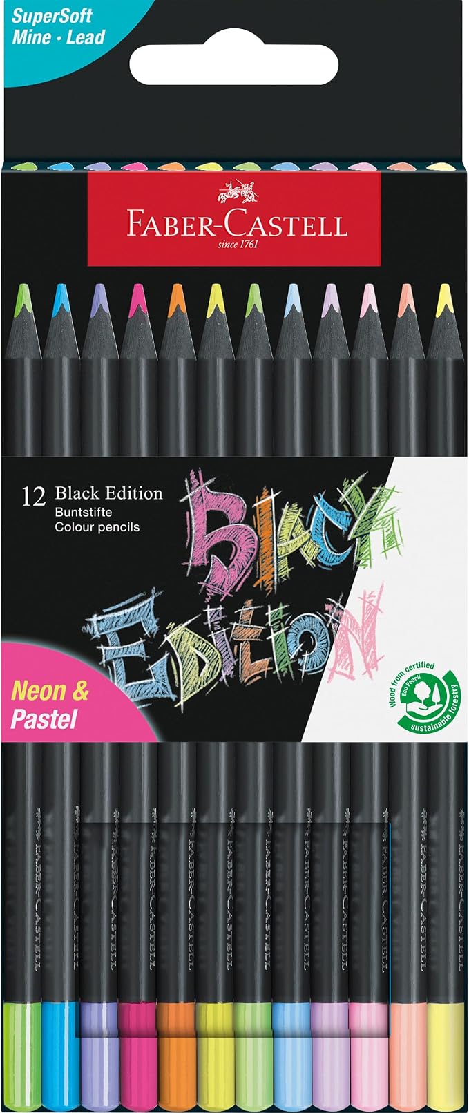 Faber-Castell Black Edition Colored Pencils, Neon & Pastel Colors