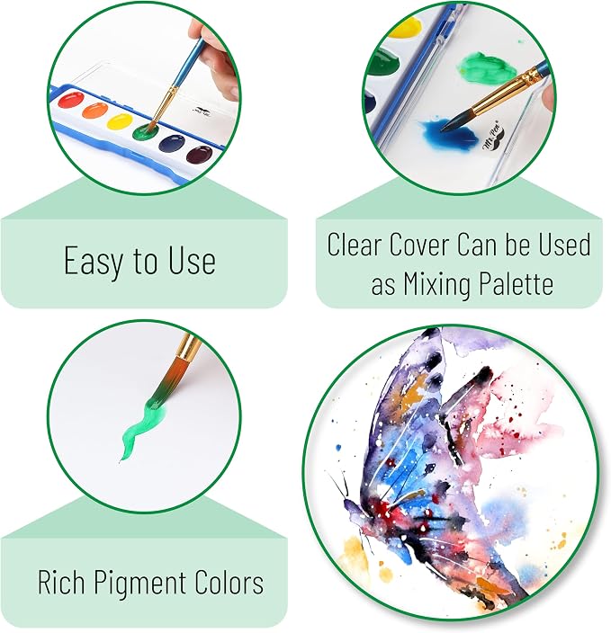 Mr. Pen- Washable Watercolors, 24 Pack, 8 Colors with Paint Brush | Bulk Watercolor Paint Set, Water Color Painting Kids, Watercolors for Kids and Adults