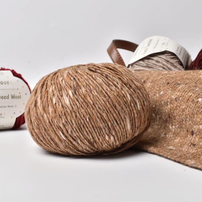 Rustic Tweed Wool Yarn, 1oo% Australian Wool, DK, 4 Skeins 200g/656yds (3164 Rustic Camel Fleck), Colorful Tweed Yarn | Cozy Wool Texture | Refined Everyday Knits