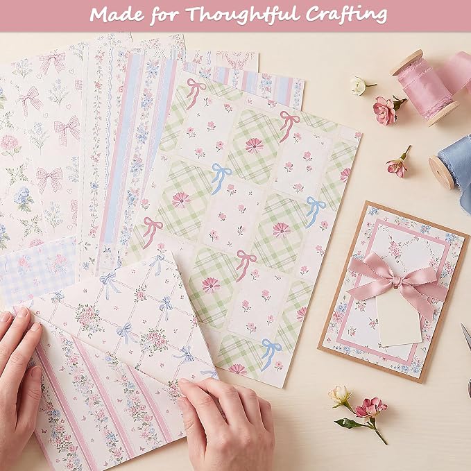 Scrapbook Paper Pink Blue Double Sided Floral Decorative Paper Pack for Card Making Junk Journals Wedding Invitations Photo Albums Decoupage Origami DIY Paper Crafts