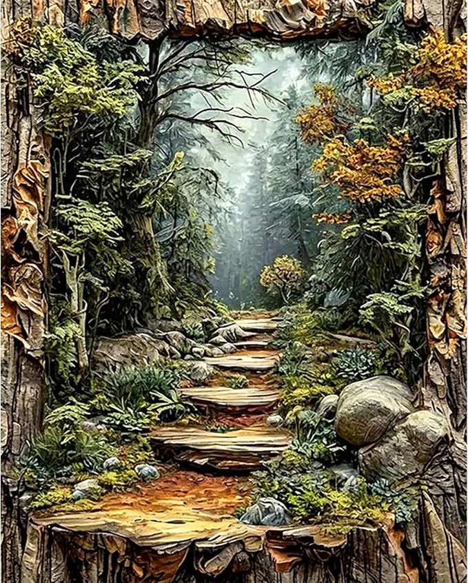 PHANTASYART Misty Forest Path Paint by Numbers Kit for Adults 16x20inch | Paint by Number Adult, Forest Nature Painting by Numbers for Adults, DIY Acrylic Painting Kits for Adults, Home Decor Gift