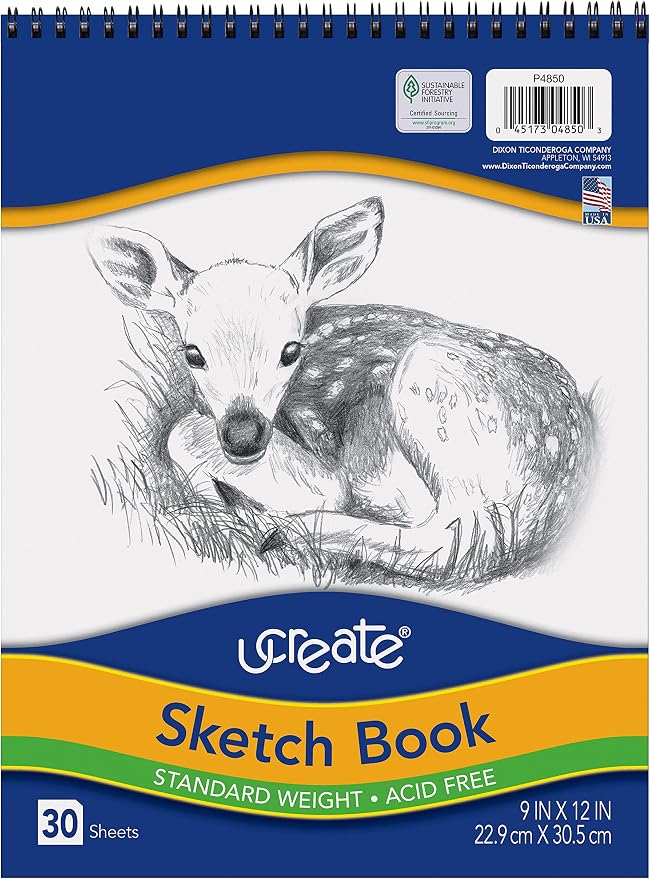 UCreate Sketch Book, Standard Weight, 9" x 12", 30 Sheets