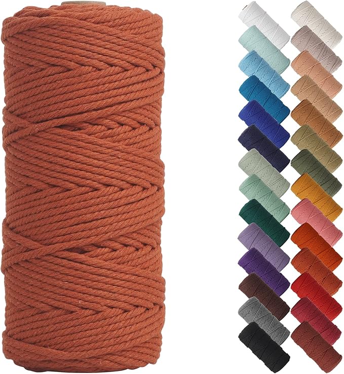NOANTA Reddish Brown Macrame Cord 3mm x 109yards, Cotton Rope Macrame Yarn | Macrame Rope Supplies, 3 Strand Twisted Cotton Yarn String, Cotton Cord for Wall Hanging, Plant Hangers, Crafts, Knitting