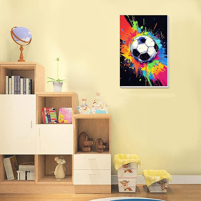 Soccer Paint by Numbers Kit for Kids with Framed Canvas - with Wooden Easel | Ball Sports Paint by Numbers for Kids Ages 8-12, Easy Acrylic Oil Painting Kits with Nice Gift Box for Wall Decor (12x8 inch)