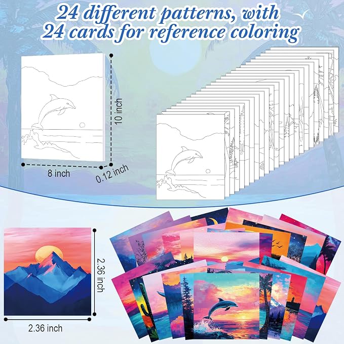 Sherr 24 Pcs Pre Drawn Canvas for Adult, Multiple Sceneries, 8 x 10 Inch
