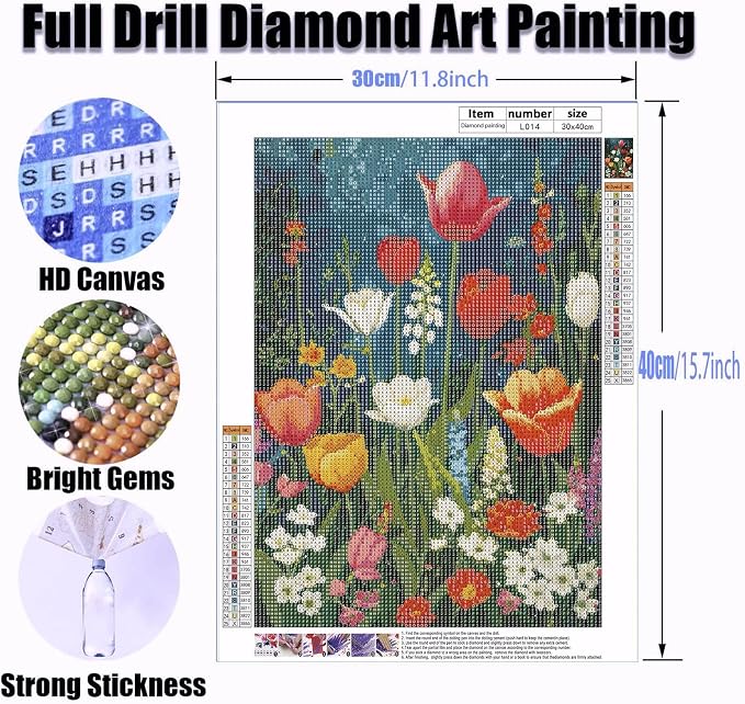 Yanfairy Wildflower Art Painting Kits for Adults, Full Drill Diamond Dots Paintings for Beginners, Round 5D Paint with Diamonds Pictures Gem Art Painting Kits DIY Crafts Kits 12x16inch