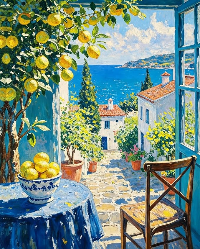 Beach Cute Lemons Paint by Numbers Kit for Adults Beginner (Without Frame)