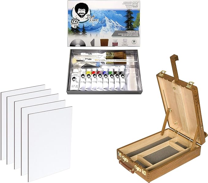 Jerry's Artarama Master Artist Oil Paint Set Includes Wood Art Supply Carrying Case Sketchbox w/Easel & 5-Pack 12x16 Canvas Panels for Painting