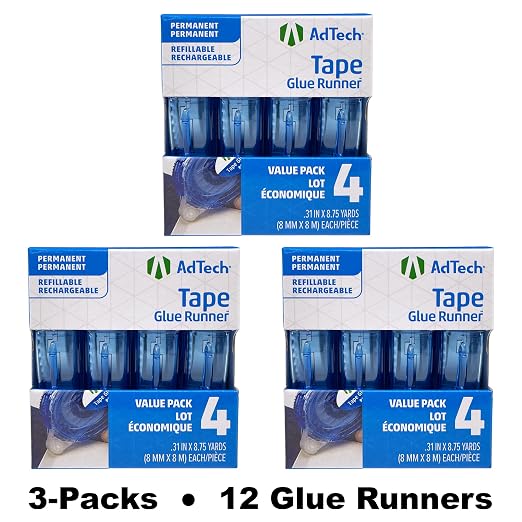AdTech Permanent Glue Runner, 35 Yards | Strong, Double-Sided Adhesive for Crafting, Scrapbooking & Office Use | Acid-Free, Reliable Bond (Pack of 12)