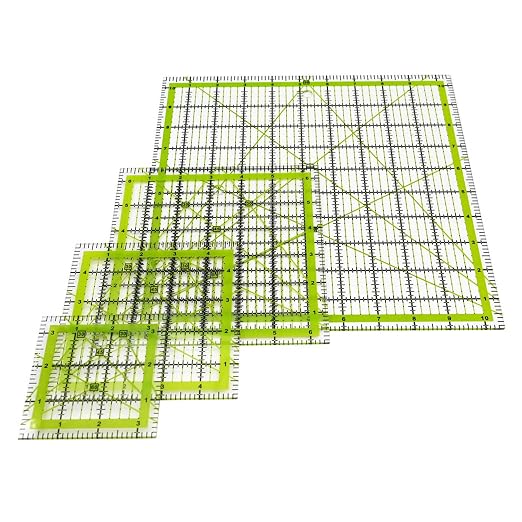 Quilting Rulers,Sewing Ruler,4 Piece Acrylic Square Quilting Templates,Clear Precision Ruler for Quilting Sewing,Tools Supplies Accessories Green(3.5"x3.5" 5"x5" 6.5"x6.5" 10.5"x10.5")