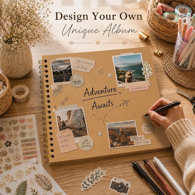 10x10 Inch DIY Scrapbook Album 100 Pages (50 Sheets), Hardcover Kraft Paper