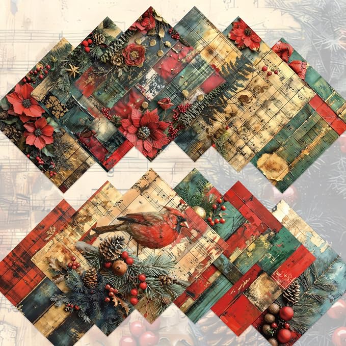Christmas Scrapbook Paper Pad 24 Sheets Scrapbooking Supplies, Single-Sided Patterned Cardstock Pads Supplies for Card Making, Designer Planner Journals, Background Borders, Greeting Cards 6"×6”
