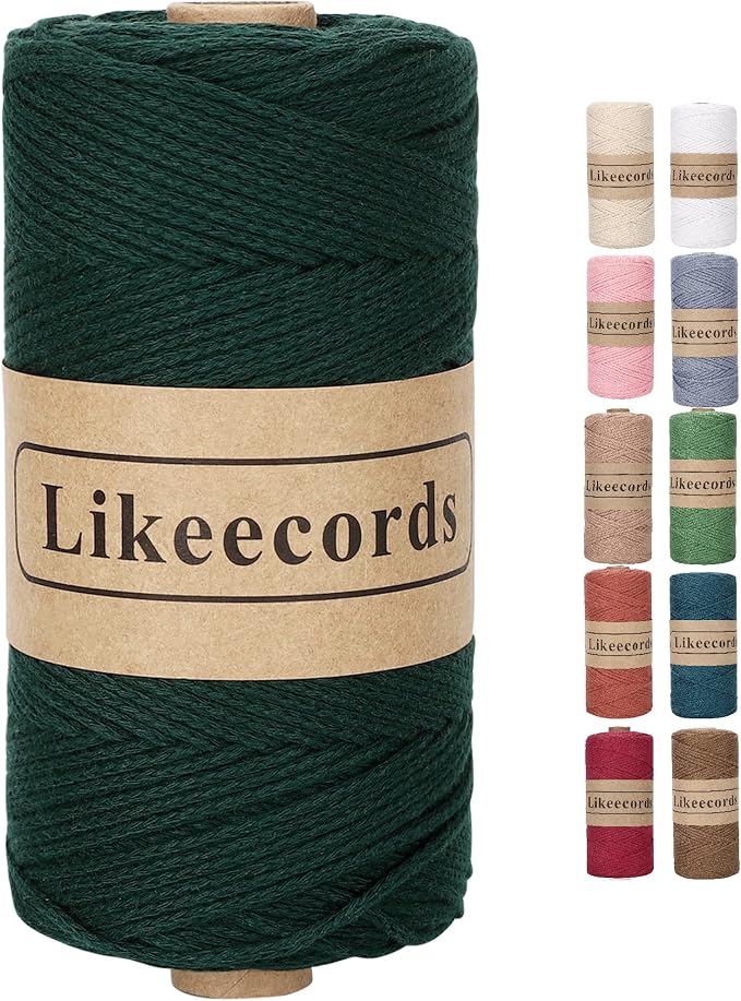 Likeecords 100% Cotton Crochet Bag Cord 2mm 170m Macrame Cord 2mm Crochet Thread Macrame Rope Gift for Knitter (Blackish Green)
