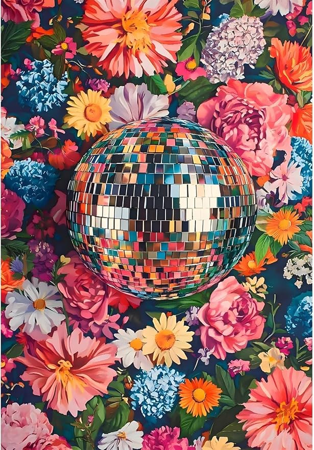 Dorwendis Disco Ball Diamond Art Kits for Adults,Flowers 5D Diamond Painting for Beginners, DIY Full Drill Dot Diamonds Gem Art for Home Wall Decor and Gifts 12x16 inch