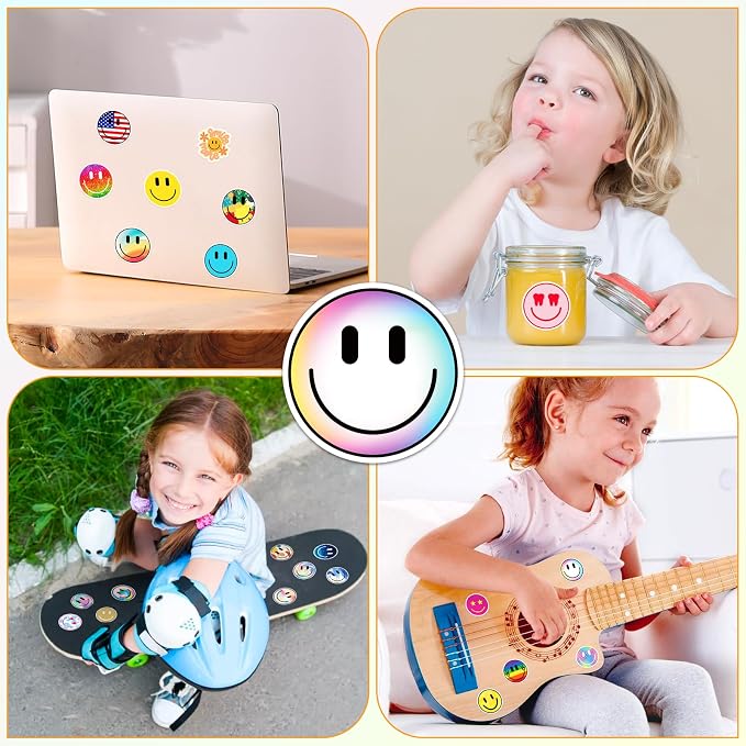 50PCS Smile Face Stickers, Waterproof PVC Stickers