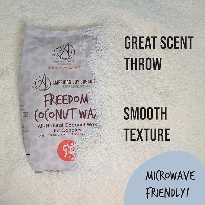 American Soy Organics Freedom Coconut Soy Wax Beads, Candle Wax, 10 lbs | DIY Candle Making Supplies Ideal for Container Candles, Tealights & Wax Melts, Paraffin-Free, Beeswax-Free, Microwavable