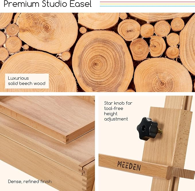 MEEDEN Painting Easel with Storage and Tray: H-Frame Beech Wood Art Easel | Easel Stand for Adults, Artists, Students, Beginners - Adjustable 50"-80" H, Holds Canvas Up to 47 Inches